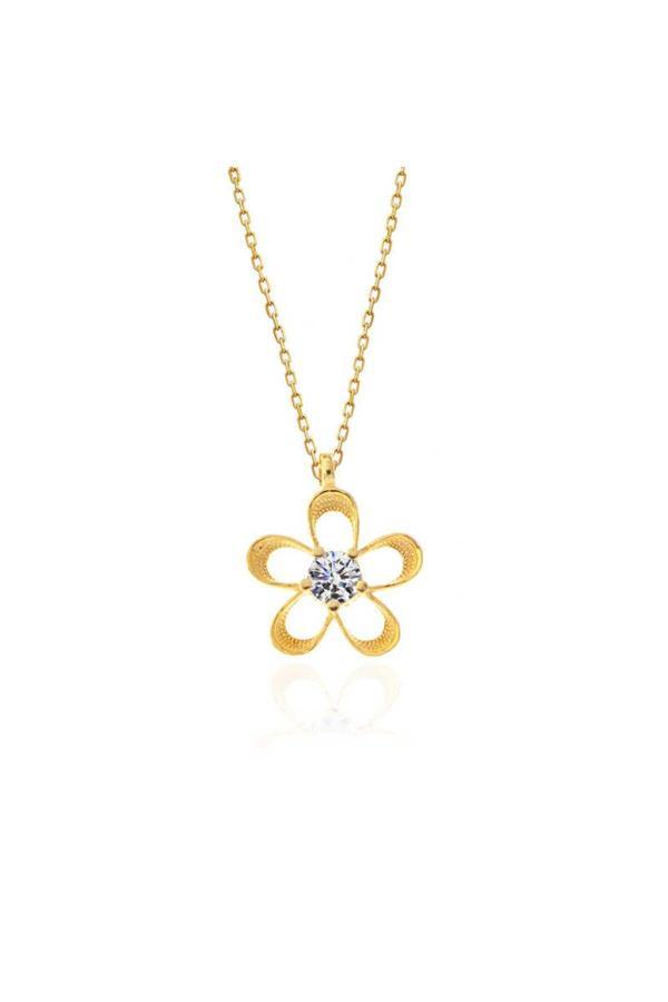 Armagano Gümüş Gold Zirkon Taşlı Çiçek Kadın Kolye - Image 1