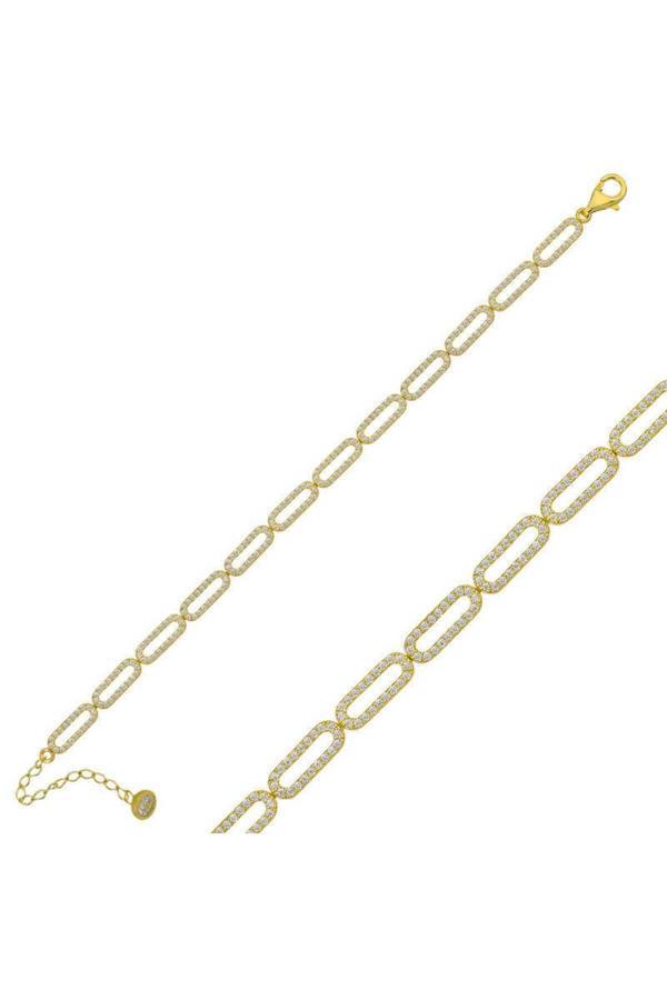 Armagano Gümüş Gold Oval Taşlı Bileklik - Image 1