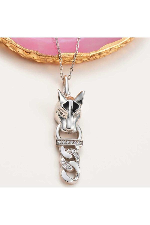 Armagano Gümüş Kaplan Figürlü Kadın Kolye - Image 1