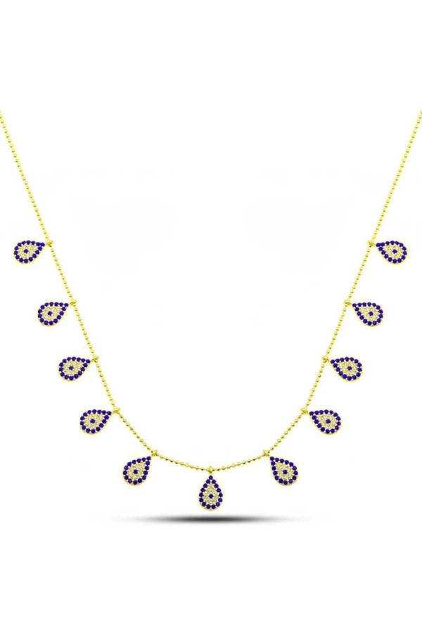 Armagano Gümüş Gold Damla Nazarlı Şans Kadın Kolye - Image 1