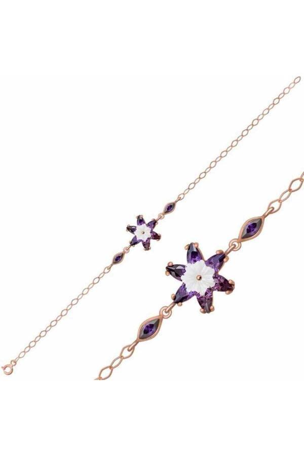 Armagano Gümüş Rose Mor Lotus Çiçeği Bileklik - Image 1