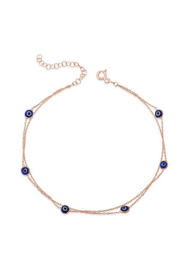 Armagano Gümüş Rose Çift Zincirli Nazar Halhal - Image 1