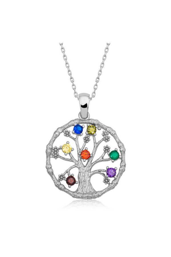 Armagano Gümüş Renkli Taşlı Hayat Ağacı Kadın Kolye - Image 1