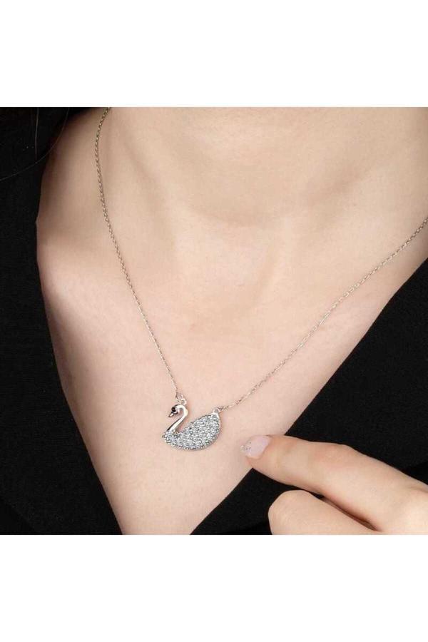 Armagano Taşlı Gümüş Kuğu  Kolye - Image 1