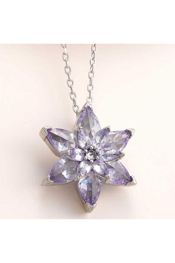 Armagano Gümüş Lila Lotus Çiçeği Kadın Kolye - Image 1