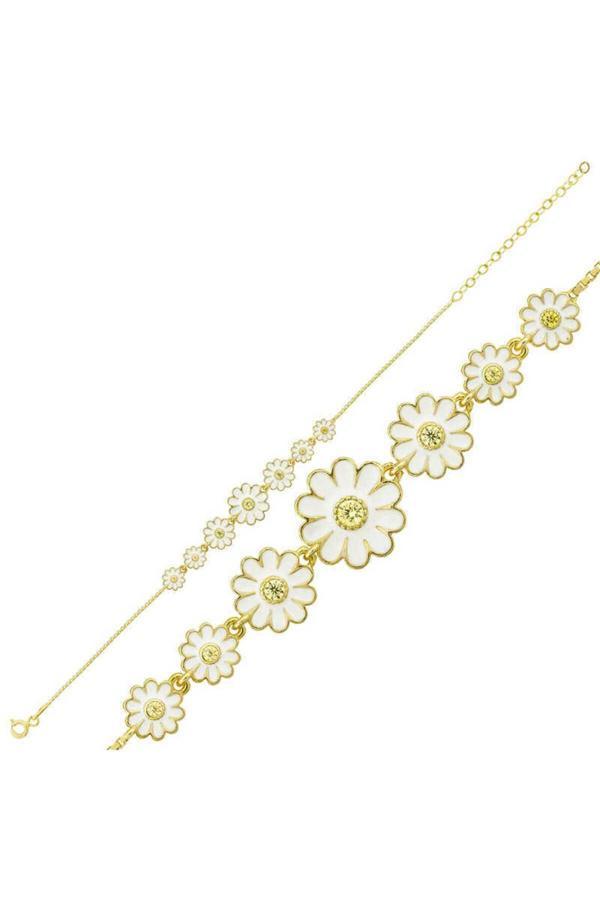 Armagano Gümüş Gold Sıralı Papatya  Bileklik - Image 1
