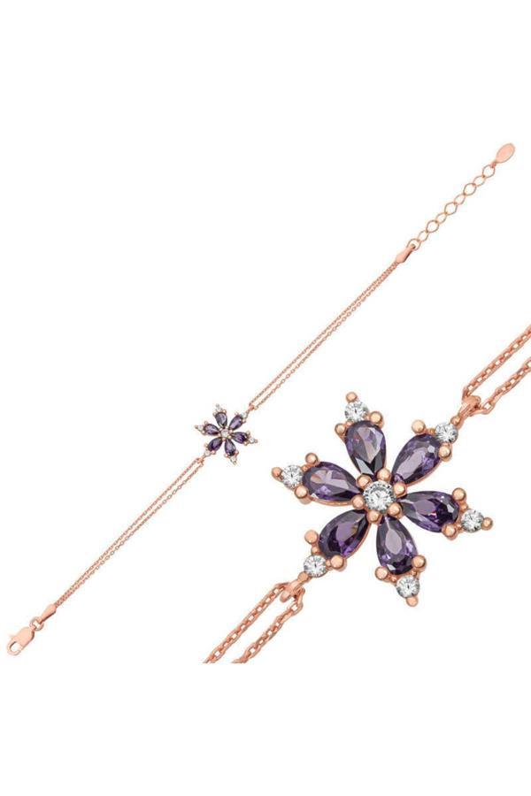 Armagano Gümüş Rose Mor Lotus Çiçeği Kadın Bileklik - Image 1