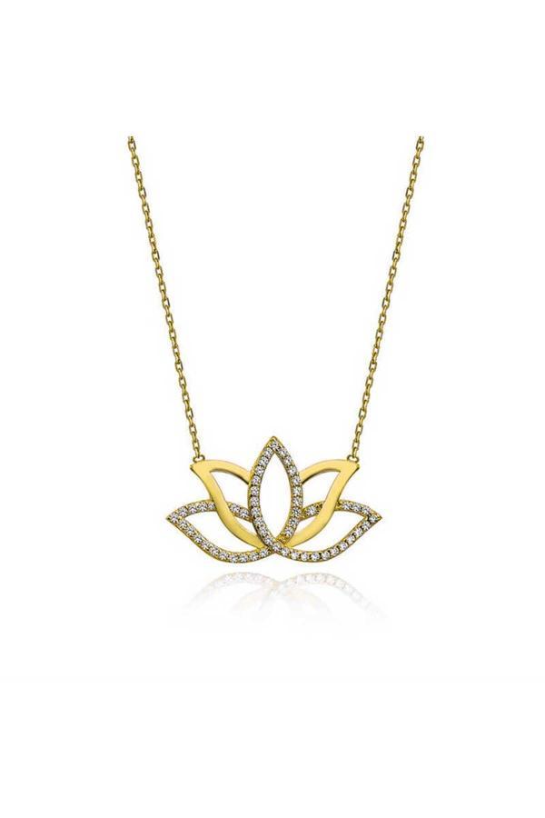 Armagano Gümüş Gold Lotus Çiçeği Kadın Kolye - Image 1
