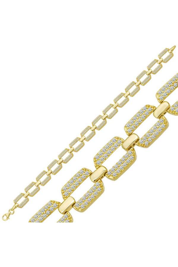 Armagano Gümüş Gold Zirkon Taşlı Kadın Bileklik - Image 1