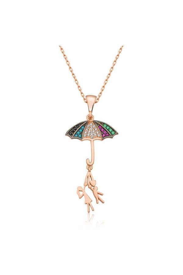 Armagano Gümüş Şemsiye Tutan Aşıklar Kolye - Image 1