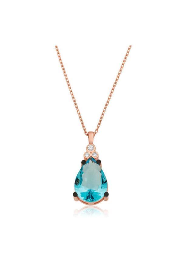 Armagano Gümüş Mavi Topaz Damla Bayan Kolye - Image 1