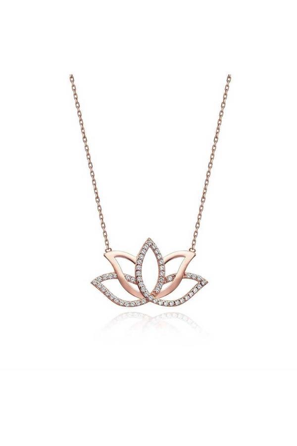 Armagano Gümüş Rose Lotus Çiçeği Kolye - Image 1
