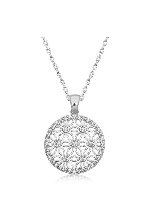 Armagano Gümüş Beyaz Taşlı Yaşam Çiçeği Kadın Kolye - Image 1