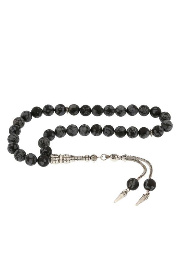 Armagano Doğaltaş Metal Püsküllü Obsidyen Taşı Tesbih - Image 1