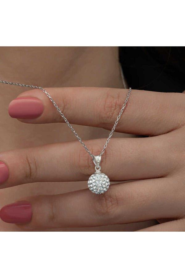 Armagano Gümüş Beyaz Kristal Taşlı Kadın Kolye - Image 1
