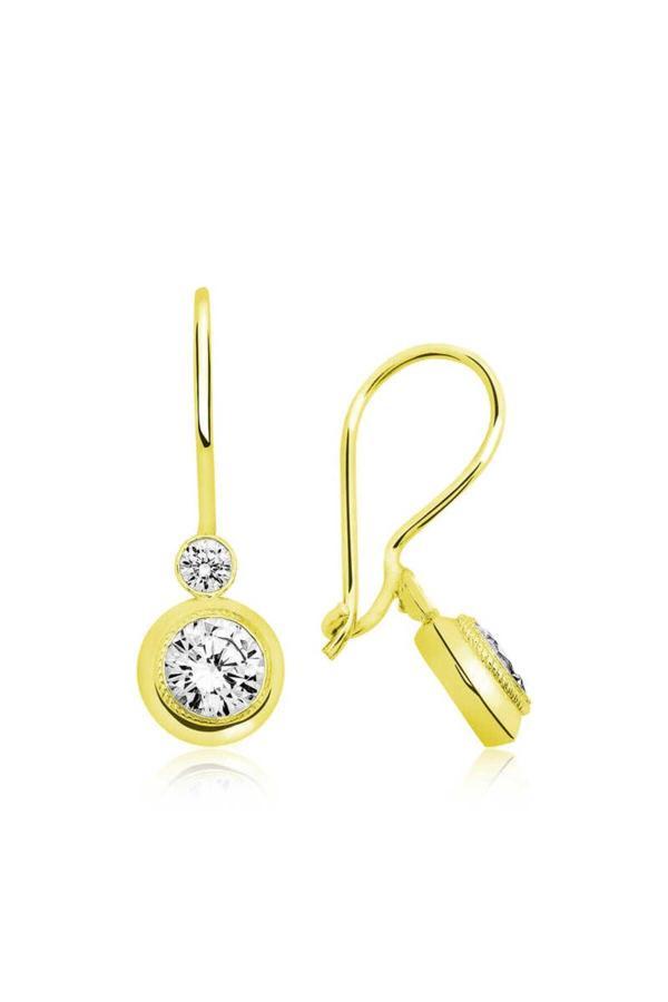 Armagano Gümüş Gold Sallantılı Tek Taş Küpe - Image 1