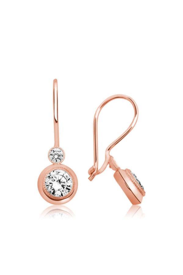 Armagano ?Gümüş Rose Sallantılı Tek Taş Küpe - Image 1
