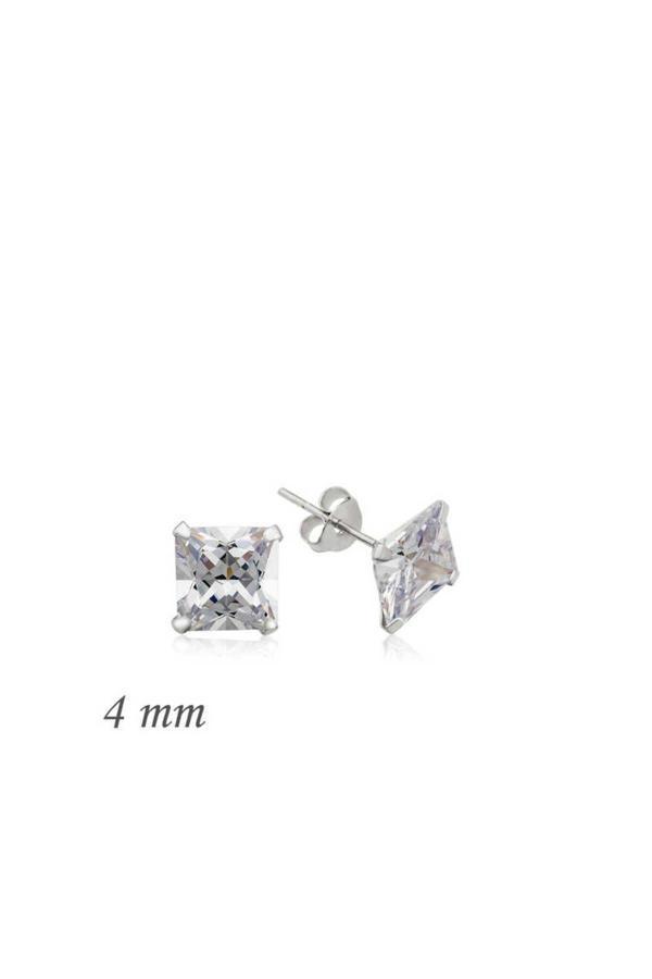 Armagano Gümüş Kare Tek Taş Zirkon Küpe - 4 Mm - Image 1