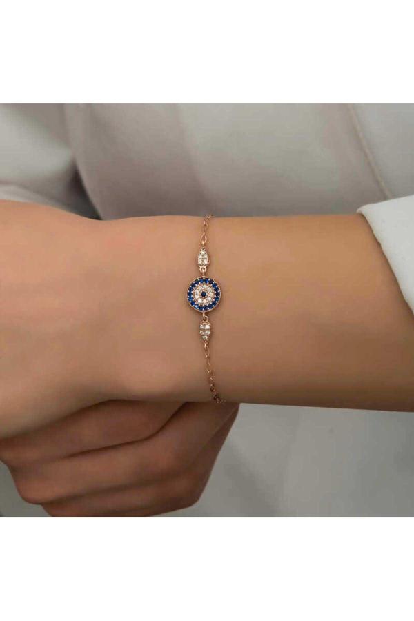 Armagano Gümüş Rose Nazar Boncuklu Kadın Bileklik - Image 1