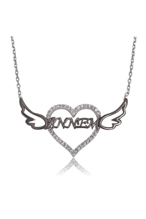 Armagano Gümüş Annem Yazılı Kalp Kolye - Image 1