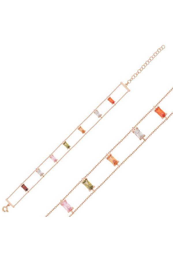 Armagano Gümüş Rose Renkli Baget Taşlı Bileklik (Findit) - Image 1