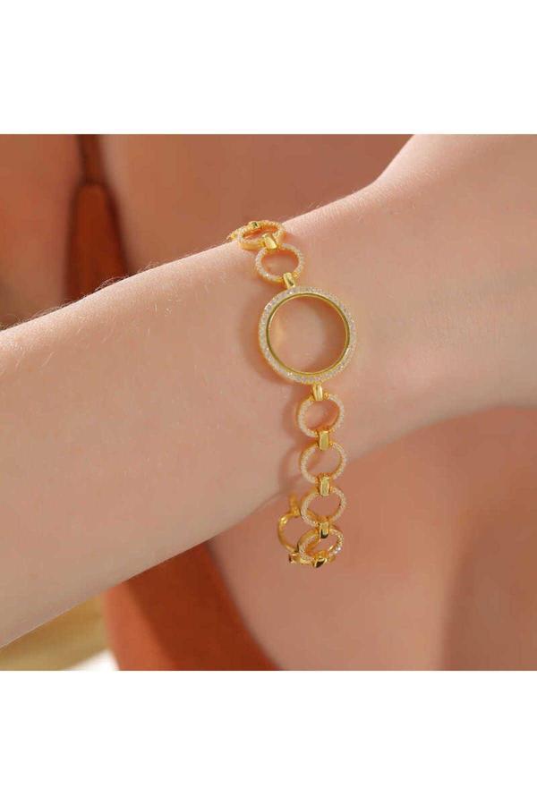 Armagano Gümüş Çeyrek Takılabilen Altın Kaplama Kadın Bileklik - Image 1