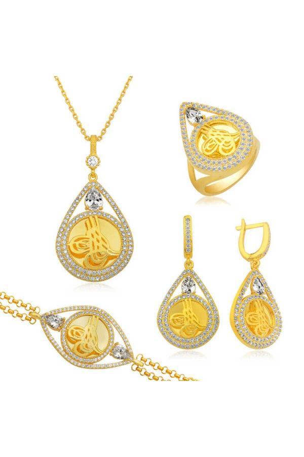 Armagano Gümüş Damla Çerçeveli Tuğra Set - Image 1