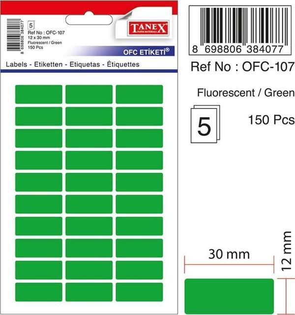 Tanex Ofc-107 Ofis Etiketi Poşetli 12X30 Mm Fosforlu Yeşil (10 Lu Paket) - Image 1