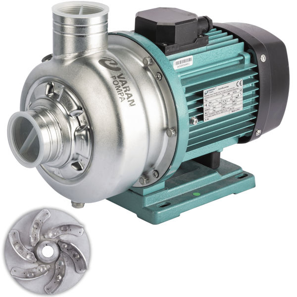 Varan DWK 100T Açık Çarklı Paslanmaz Santrifüj Pompa 1 HP/ 0.75 kW, Trifaze 380 V, 9 Mss (AISI 304) - Image 1