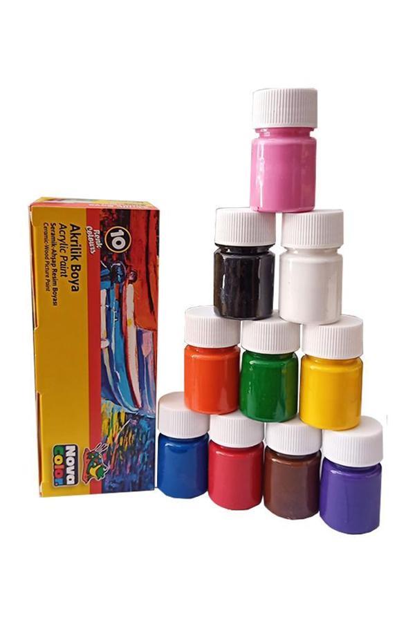 Akrilik Boya 10 Renk 30 ml 1 Paket Akrilik Boya Seti 10 lu Ahşap Tuval Taş Ağaç Boyamalar İçin İdea Boyama Seti - Image 1