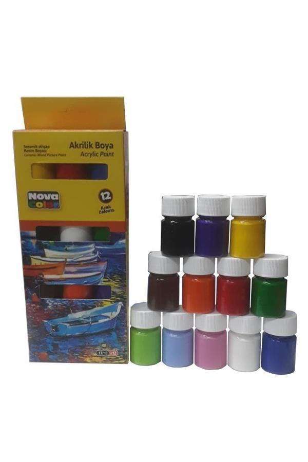 Akrilik Boya 12 Renk 17 ml 1 Paket Akrilik Boya Seti 12 li Ahşap Tuval Taş Ağaç Boyamalar İçin İdea Boyama Seti - Image 1