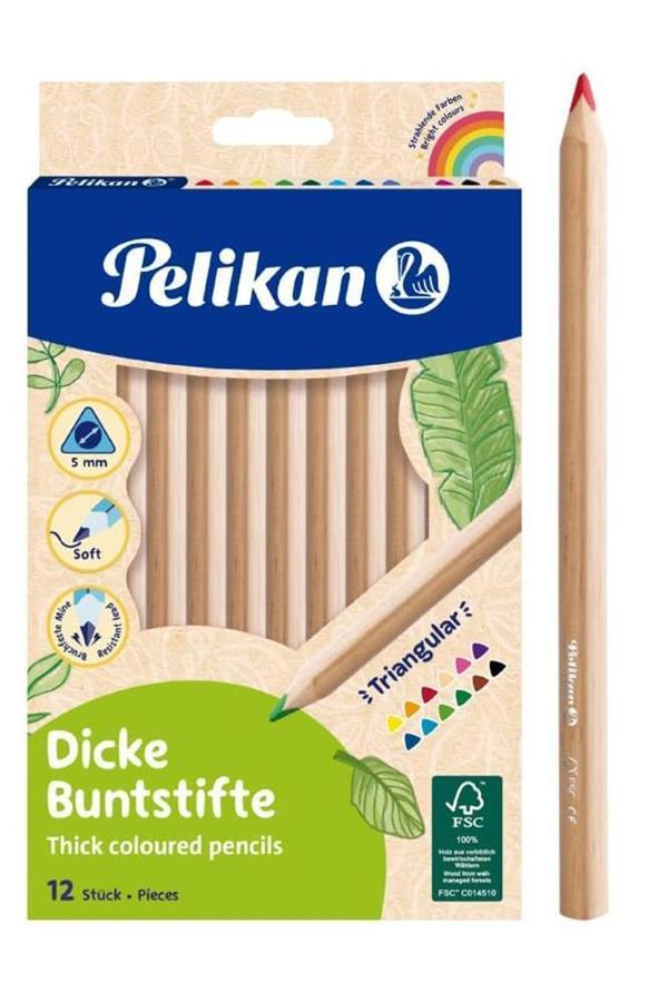 Kuru Boya Jumbo 12 Renk Tam Boy 1 Paket Naturel Jumbo Kuru Boya Kalemi 12'li Üçgen Kolay Kullanım Canlı Renkler - Image 1