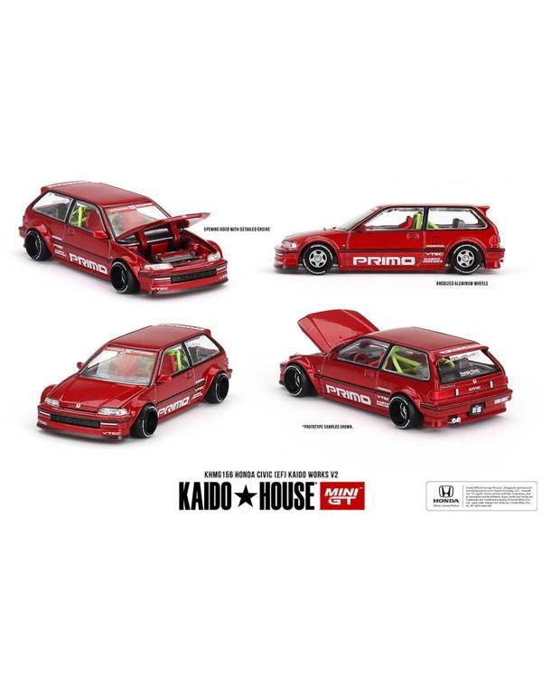 Mini GT 1:64 Kaido House Honda Civic (EF) Kaido Works V2 – Kırmızı Diecast Model Araba - Image 1