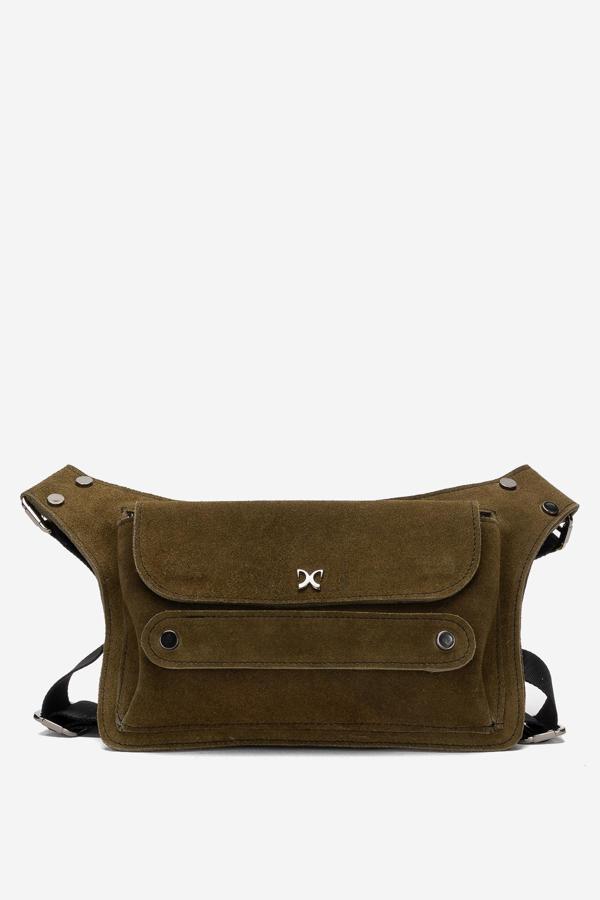 DERİCLUB Joymax Unisex Bodybag Çanta Gerçek Deri NUBUK HAKİ - Image 1