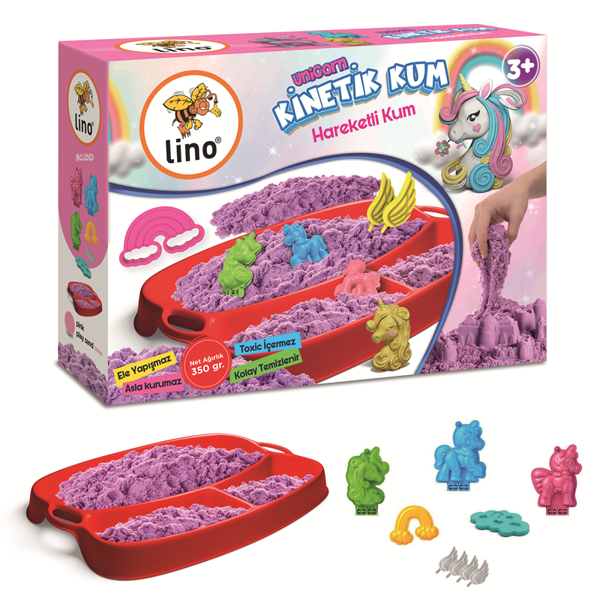 LİNO KİNETİK KUM SETİ UNİCORN (350 GR KUM+TEPSİ+6 KALIP) - Image 1