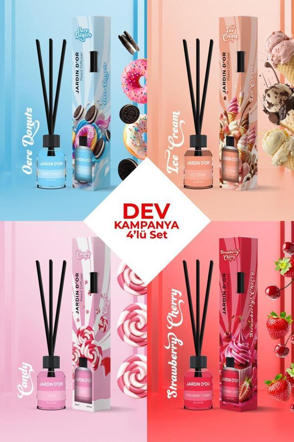 4'LÜ ÇUBUKLU ODA KOKUSU 50 ML (OERE DONUTS-ICE CREAM-CANDY-STRAWBERRYCHERRY) GURME ÇUBUKLU ODA KOKUSU / GOURMET REED DIF - Image 1