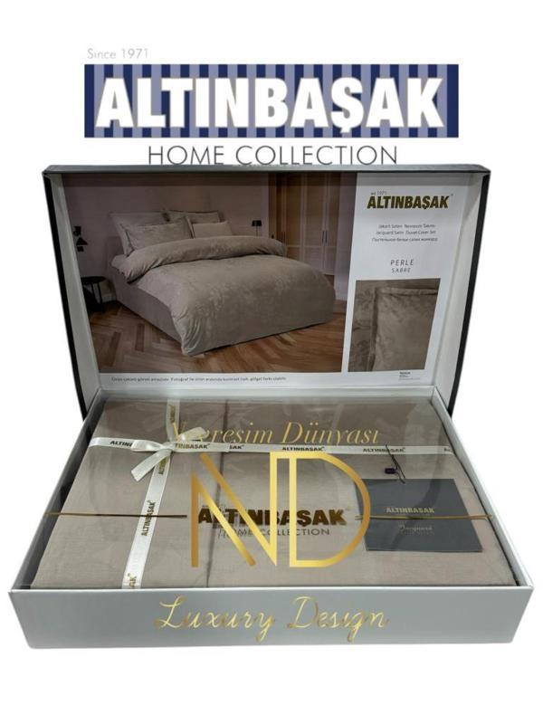 Altınbaşak Jakarlı Saten Çift Kişilik Nevresim Takımı Perle Sabre - Image 1