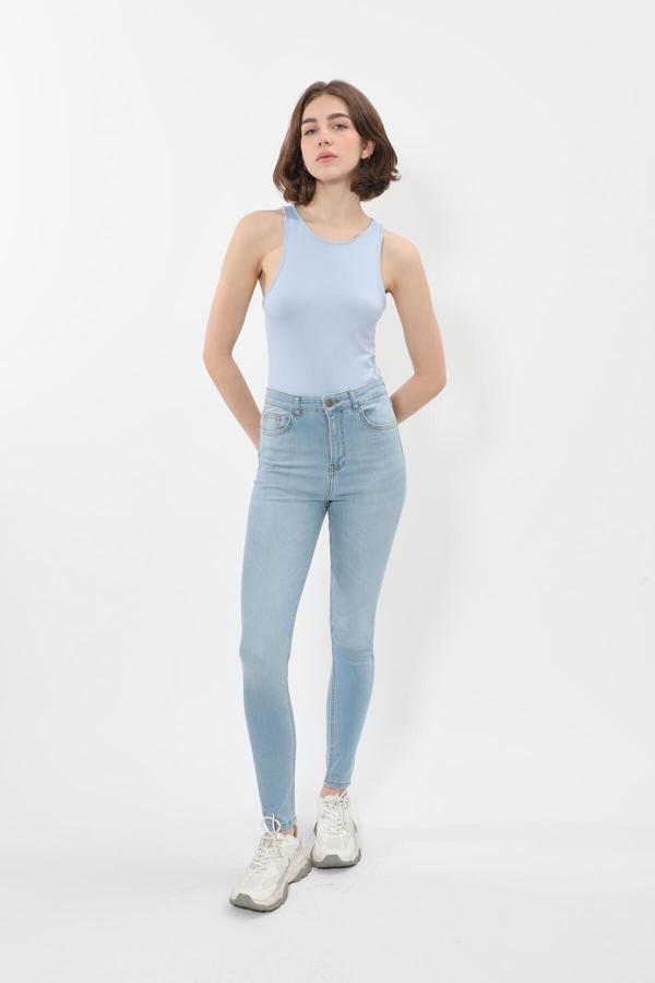 Kadın Yüksek Bel Likralı Açık Mavi Skinny Fit Jean Pantolon - Image 1
