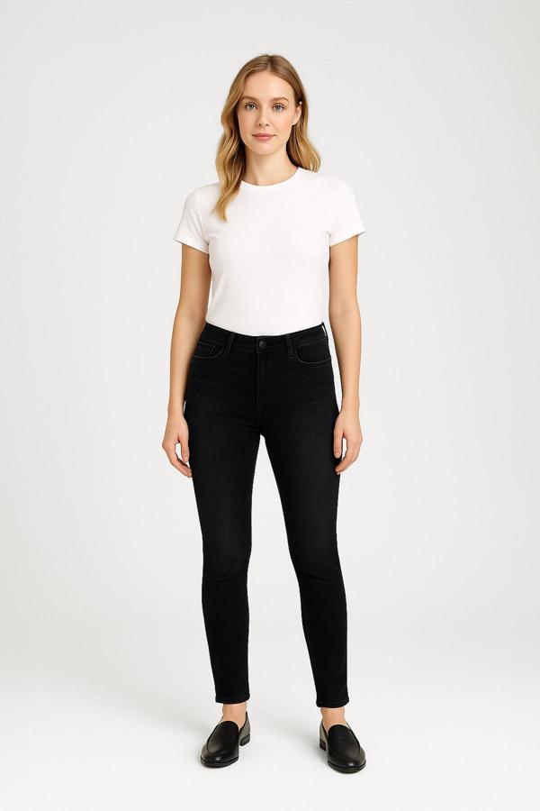 Kadın Skinny Fit Dar Paça Likralı Antrasit Jean Pantolon - Image 1