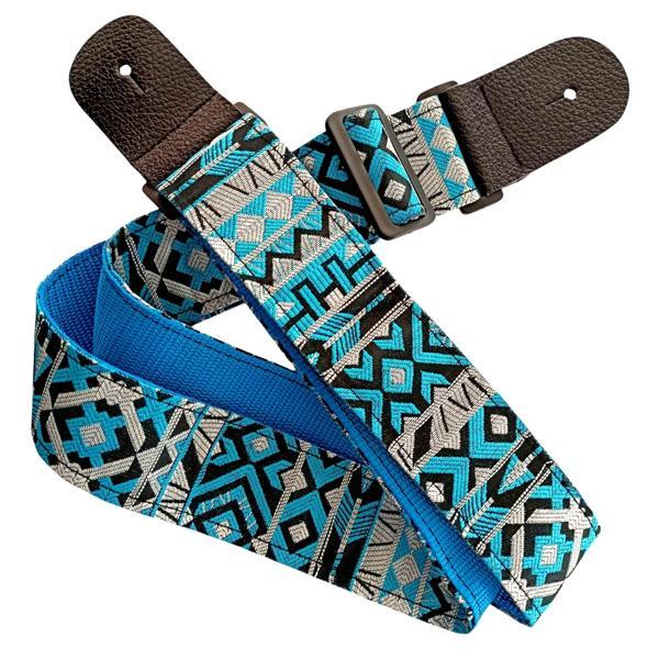 Rj200-C1 Gitar Askısı Deluxe Teal Guitar Strap Deri Başlıklı 2 Katlı - Image 1