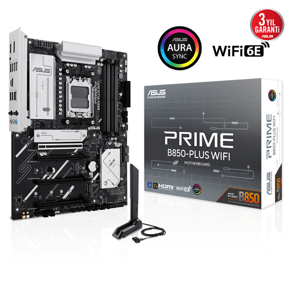 ASUS PRIME B850-PLUS WIFI, 4xDDR5, 3x M.2, HDMI, DP, Type-C, Wi-Fi 6E, Bluetooth v5.3, AM5 Soket GAMING Anakart - Image 1