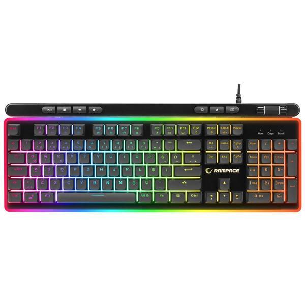 Rampage SHINE K14 Siyah USB RGB Membrane Türkçe Kablolu Gaming Klavye - Image 1