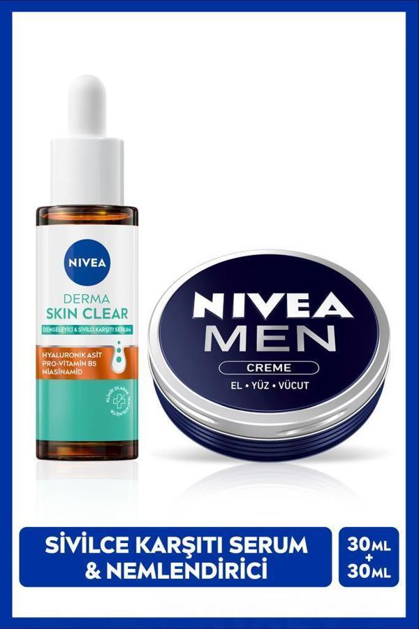 MEN Erkek Nemlendirici Creme 30ml ve Derma Skin Clear Sivilce Karşıtı Serum 30ml, Cilt Bakım Seti - Image 1