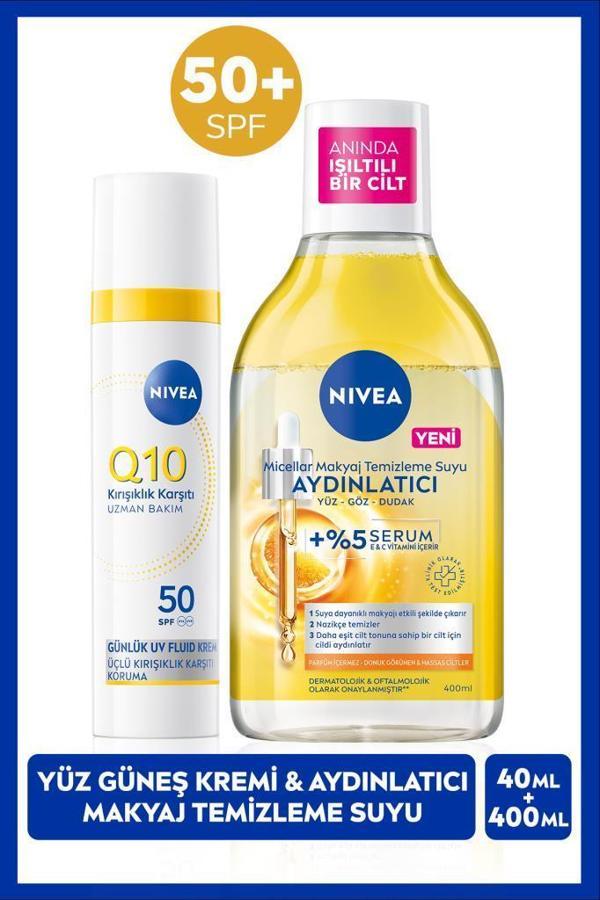 Q10 SPF50 Güneş Koruyucu Yüz Bakım Kremi 40ml ve Aydınlatıcı Micellar Makyaj Temizleme Suyu 400ml - Image 1