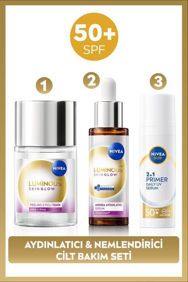 SUN SPF50 Primer Nemlendirici Makyaj Bazı 30ml, Luminous630 Skin Glow Cilt Serum 30ml ve Tonik 100ml - Image 1