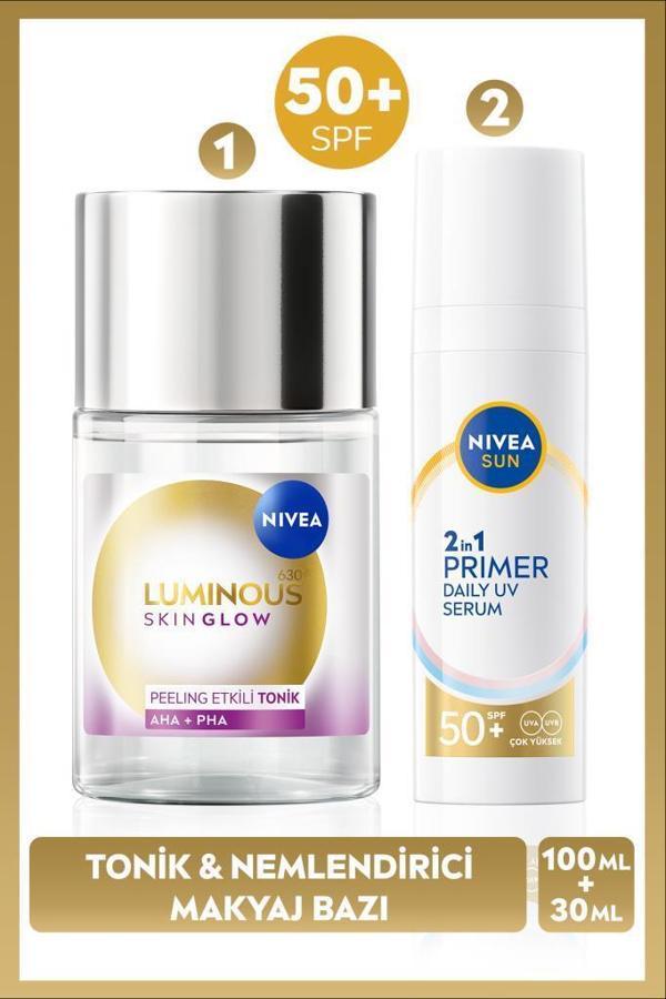 SUN SPF50 Primer Nemlendirici Makyaj Bazı 30ml ve Luminous630 Skin Glow Peeling Etkili Tonik 100ml - Image 1