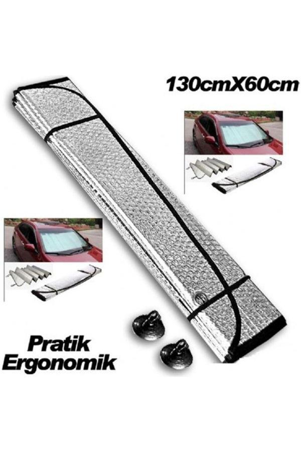 Baffhome Araba Ön Cam Güneşliği Uyumlu Balonlu Metalize Parlak Alüminyum Katlanabilir Oto Güneşlik (130X60Cm - Image 1