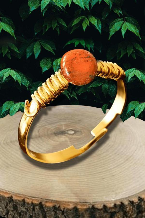 Sertifikalı Kırık Taşlı Gold Model Kırmızı Jasper Taşı Yüzük - Ayarlamalı - Image 1