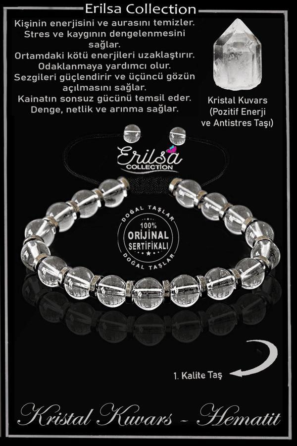 Sertifikalı Orijinal Hematit - Kristal Kuvars Taşı Bileklik - Ayarlamalı - Image 1