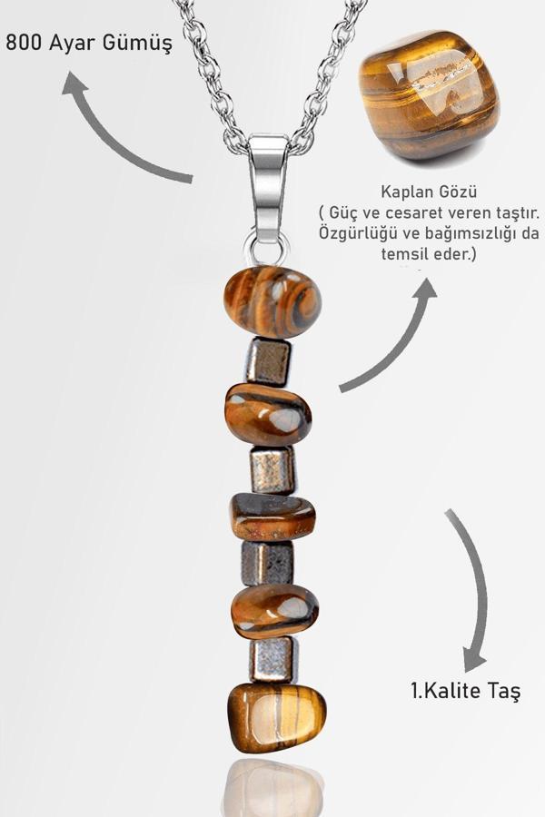 Sertifikalı AAA+ Kırık Taşlı Model Kaplan Gözü Taşı Kolye - Image 1